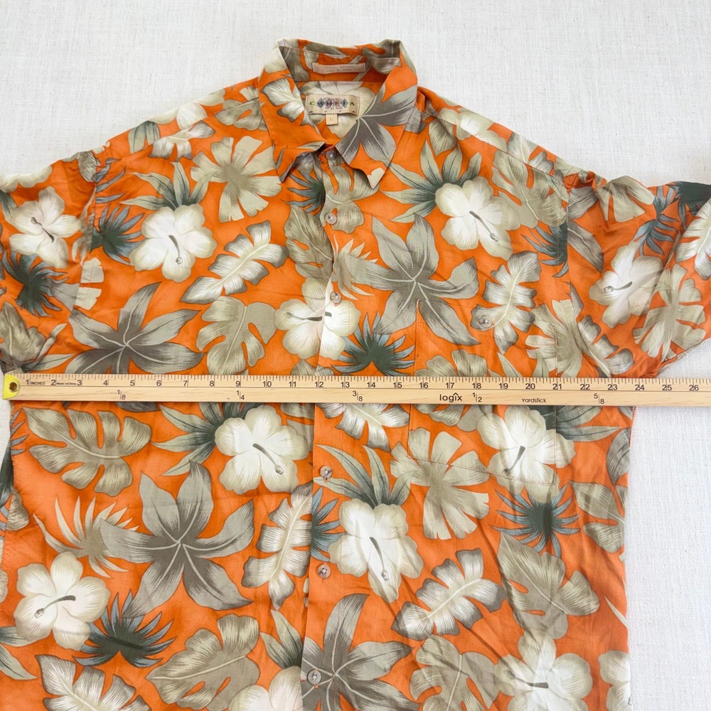 Campia Moda Mens Orange Tropical Hibiscus Floral Rayon Hawaiian Shirt Large L - Picture 6 of 15